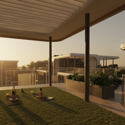 Peaceful green landscape and outdoor amenities at The Cascades Neopolis, Kokapet