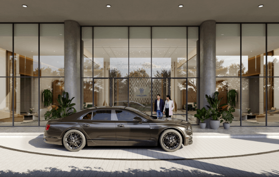 Grand entrance amenities and landscaped groundscape at The Cascades Neopolis