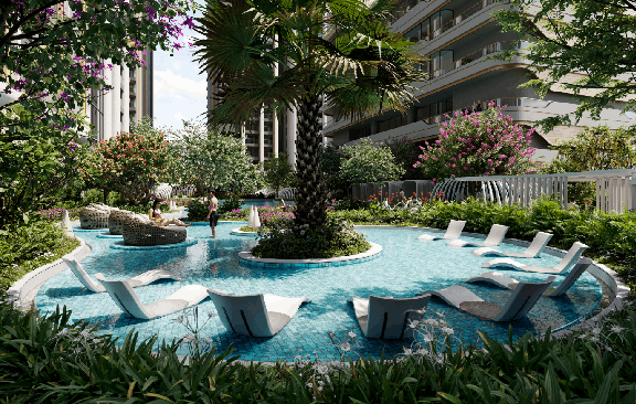 The Cascades Neopolis - Poolside Lounging Area for Ultimate Relaxation