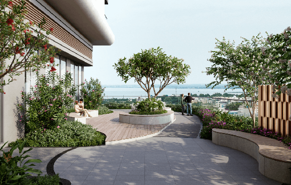 Swimming pool lounge and water relaxation amenities at The Cascades Neopolis