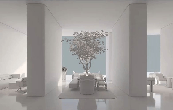 Under-tower guest lounge and hospitality amenities at The Cascades Neopolis