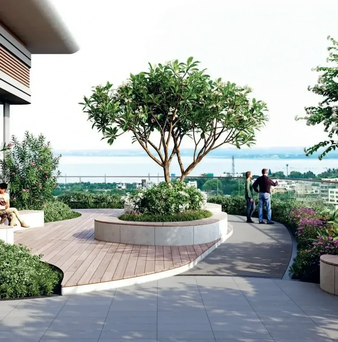 A landscaped terrace looking out over the lake — artist’s impression