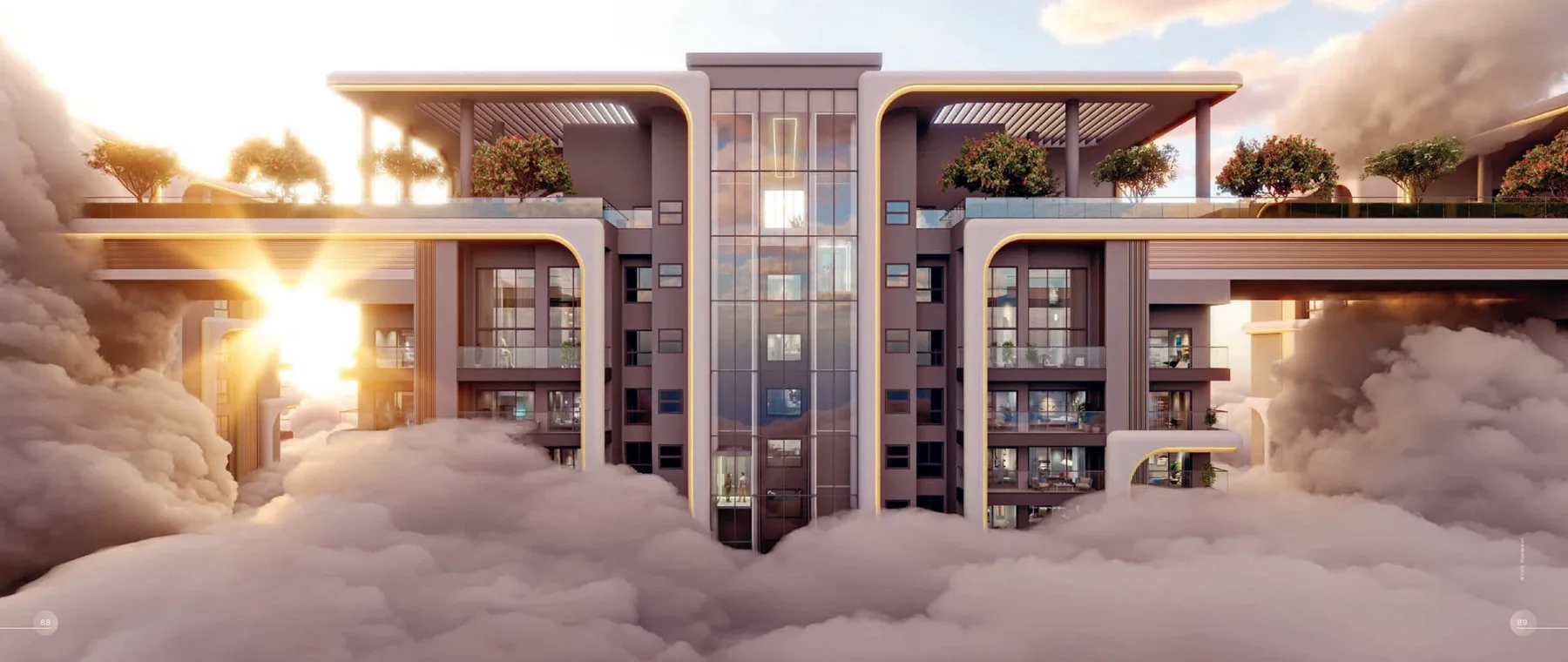 The glass elevator core rising through the clouds — artist’s impression